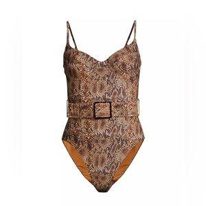 WE WORE WHAT Danielle Snake-Print Belted One-Piece Swimsuit LARGE